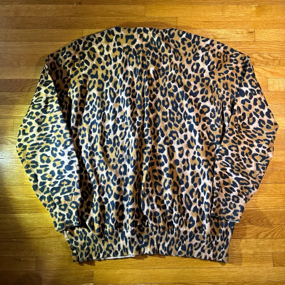 Jones New York Womens Leopard Sz 2X Cotton/Poly Knit Sweater Cardigan Round Neck